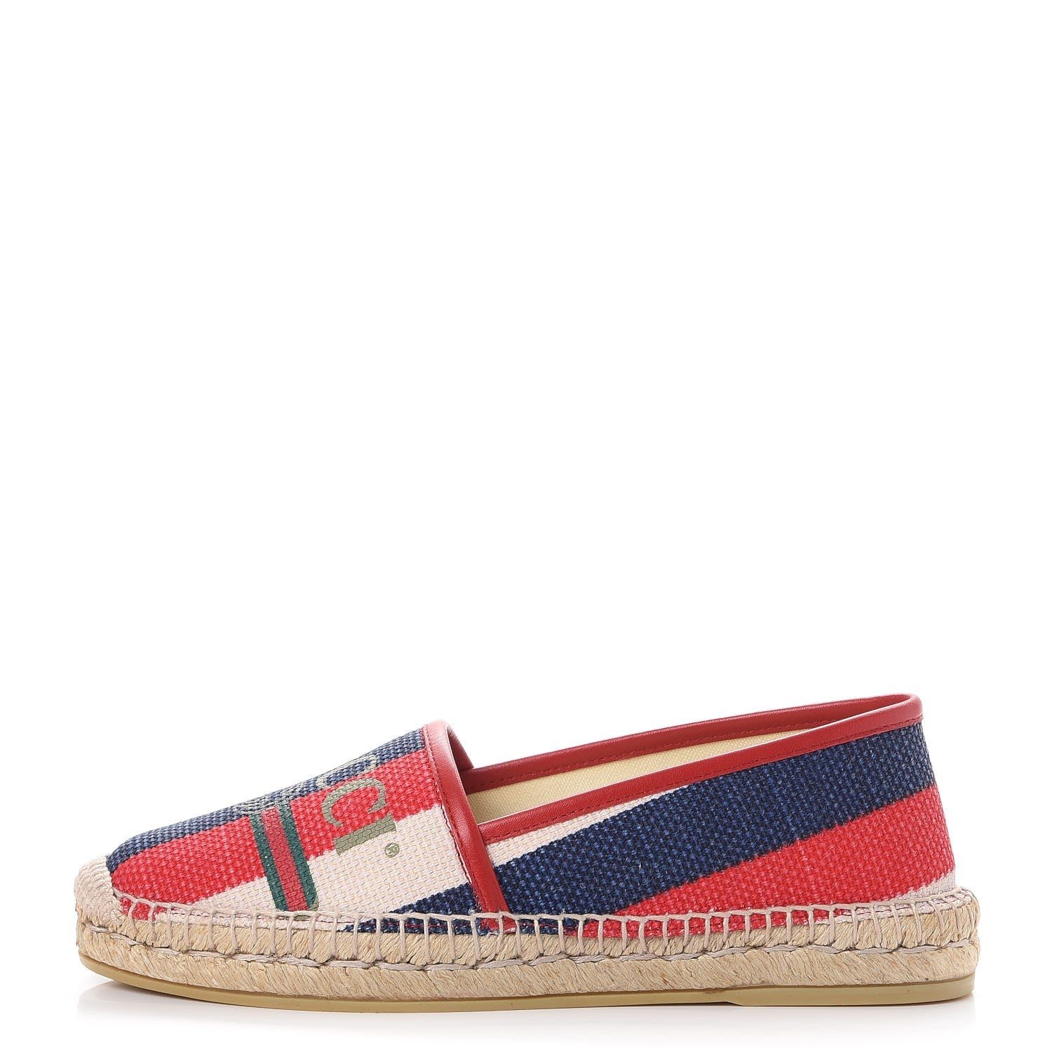 Gucci Canvas Sylvie Stripe Logo Womens Espadrilles 37 Mystic White Hibiscus Red Maritime 1 of 17