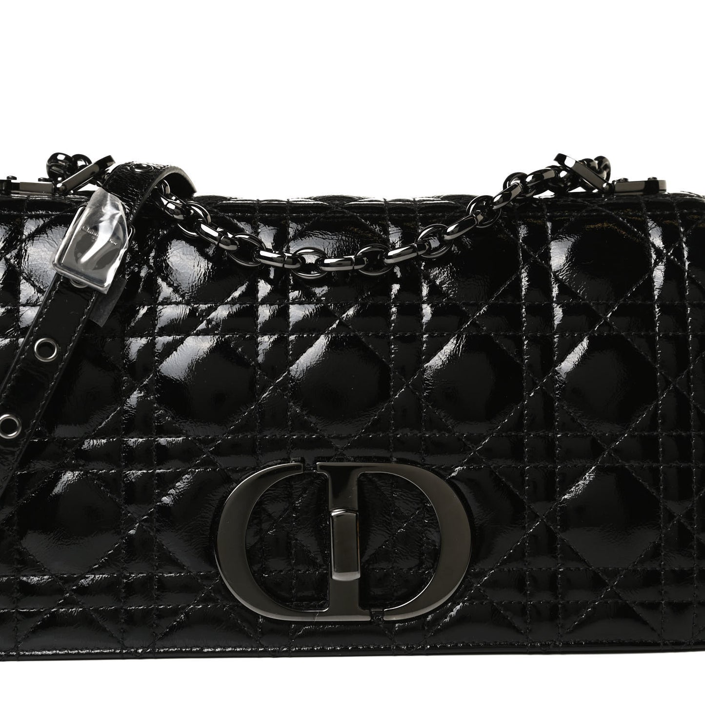 Crinkled Patent Lambskin Cannage Medium Caro Bag Black