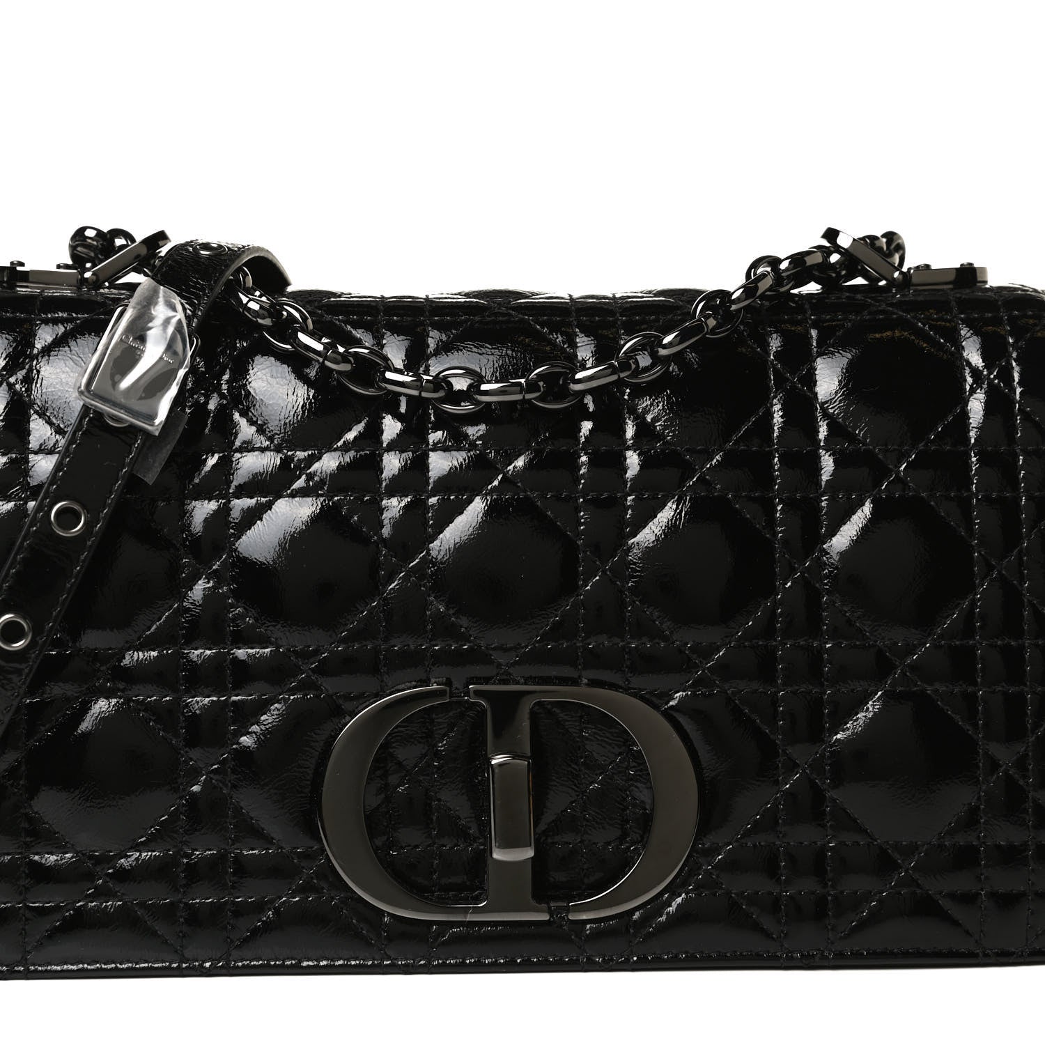 Christian Dior Crinkled Patent Lambskin Cannage Medium Caro Bag Black 16 of 16