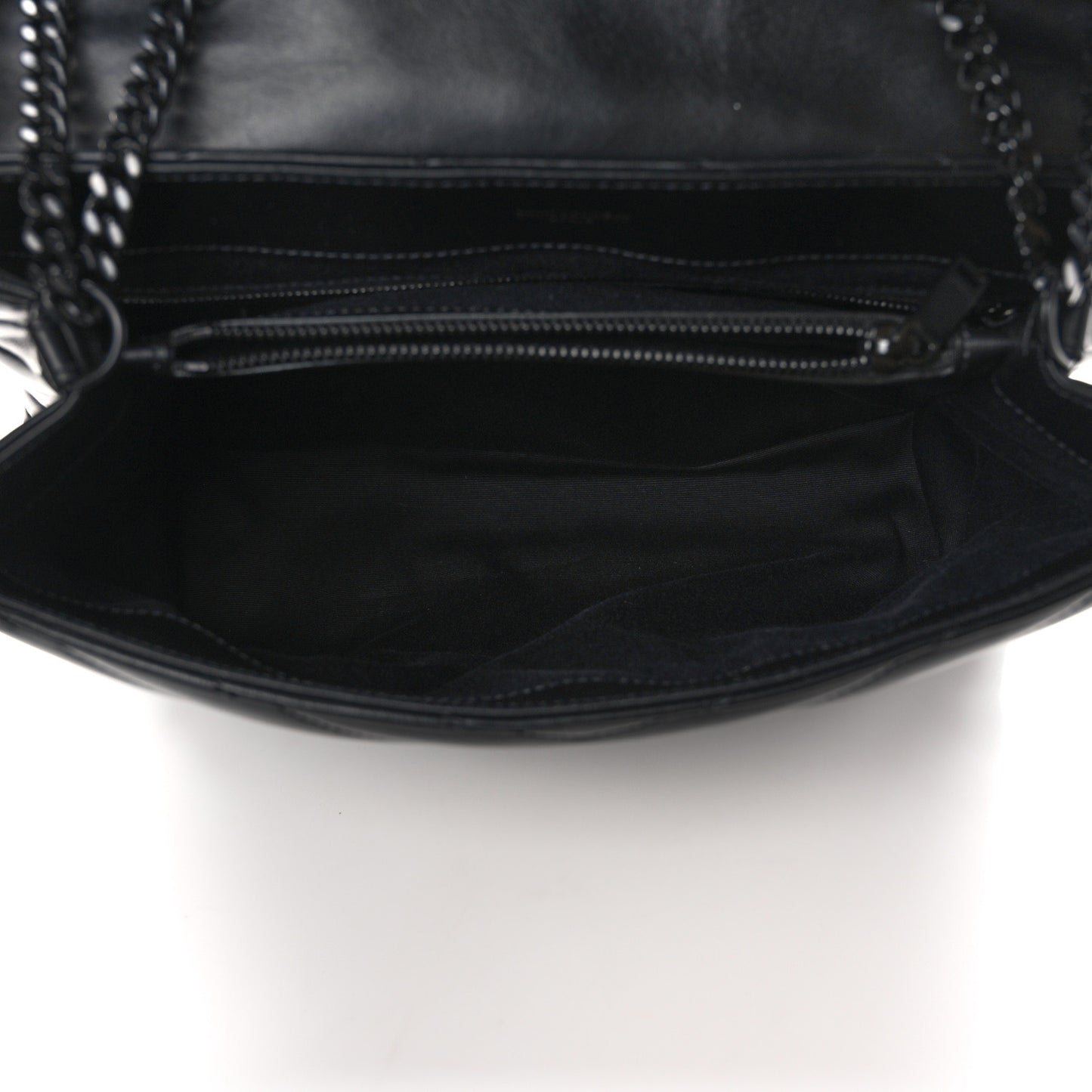 Calfskin Y Quilted Monogram Monochrome Medium Loulou Chain Satchel Black