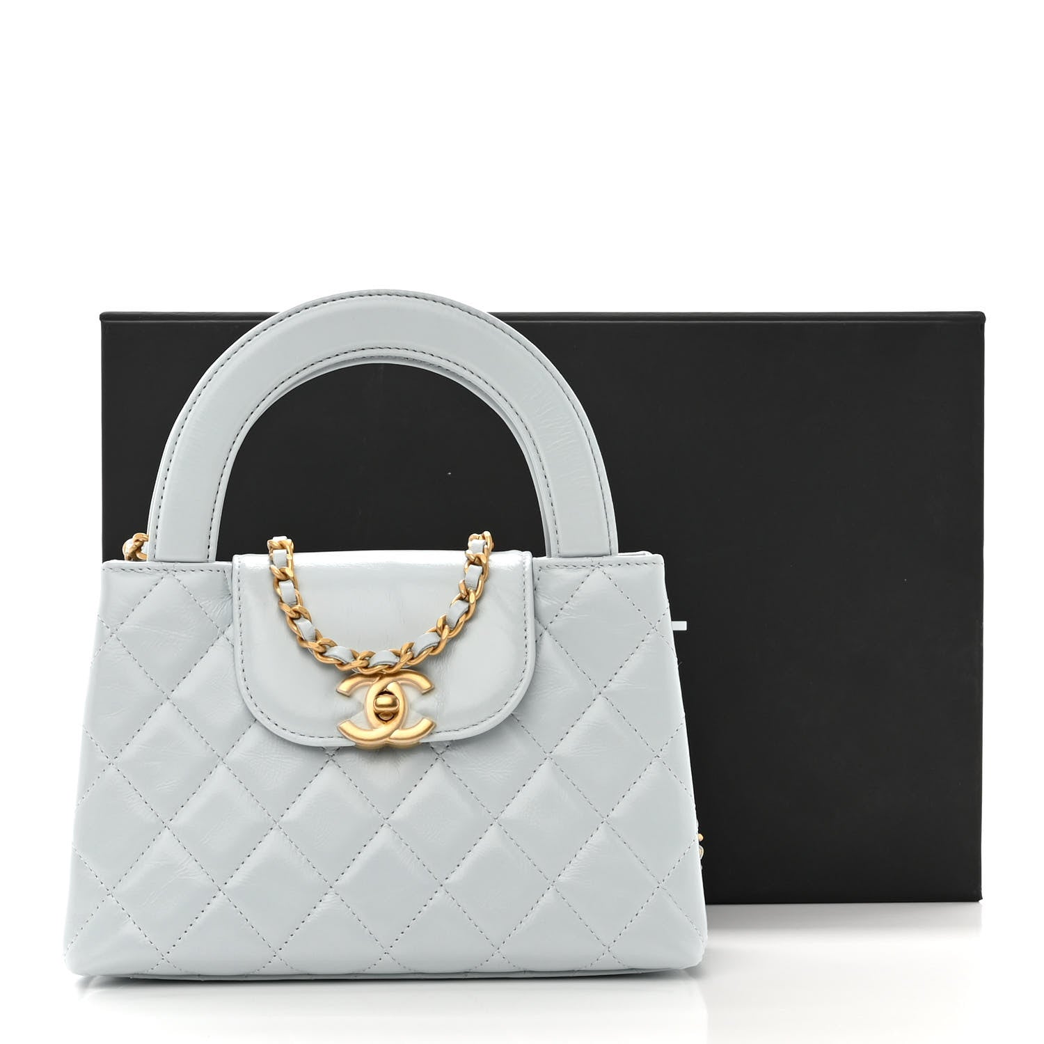 Chanel Shiny Aged Calfskin Quilted Nano Kelly Shopper Light Blue 11 of 11