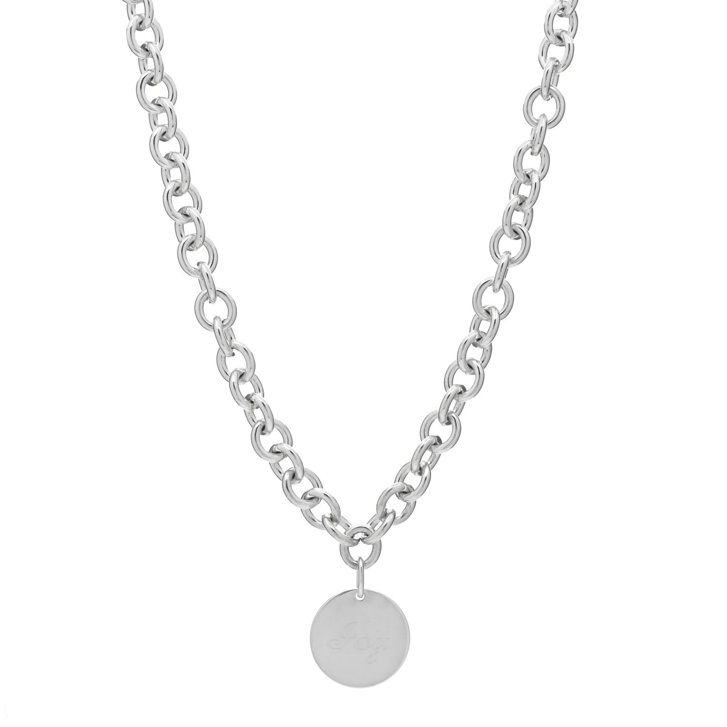 Sterling Silver Round Tag Necklace