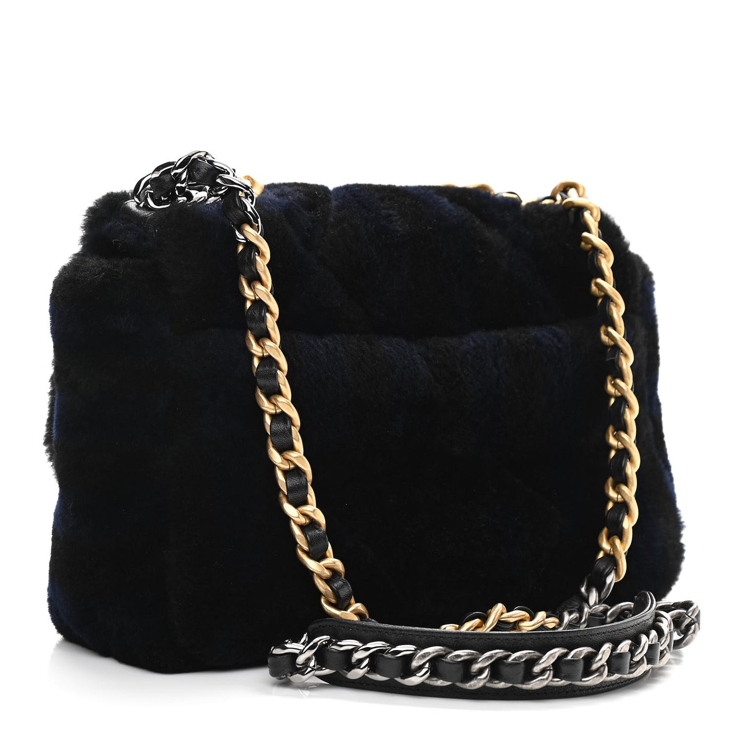 Shearling Striped Medium Chanel 19 Flap Blue Black