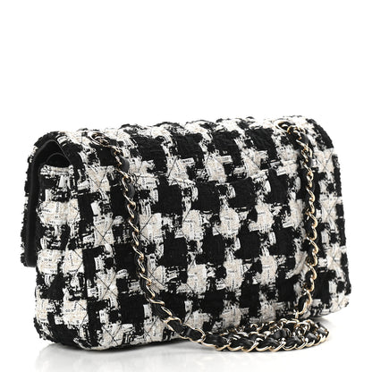 Chanel Tweed Quilted Medium Double Flap Black Ecru White 3 of 10