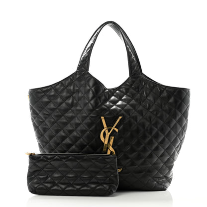 Saint Laurent Lambskin Quilted Maxi Icare Shopping Tote Black 2 of 10