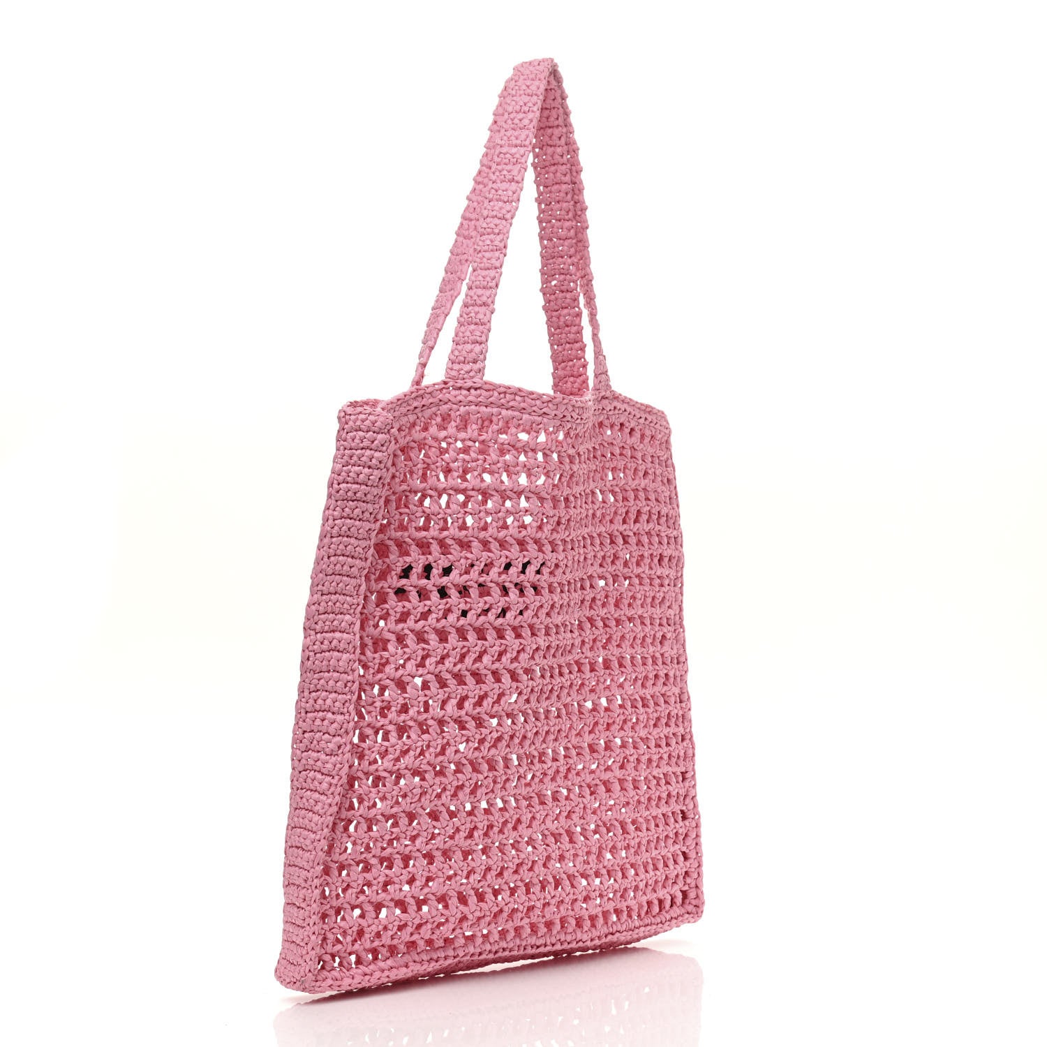 Prada Yarn Raffia Effect Crochet Logo Embroidered Tote Bag Petalo 3 of 9