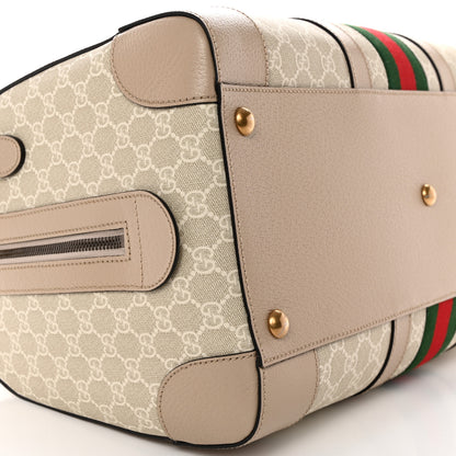 Gucci GG Supreme Monogram Textured Dollar Calfskin Web Medium Savoy Duffle Bag Beige Mystic White Oatmeal 8 of 10