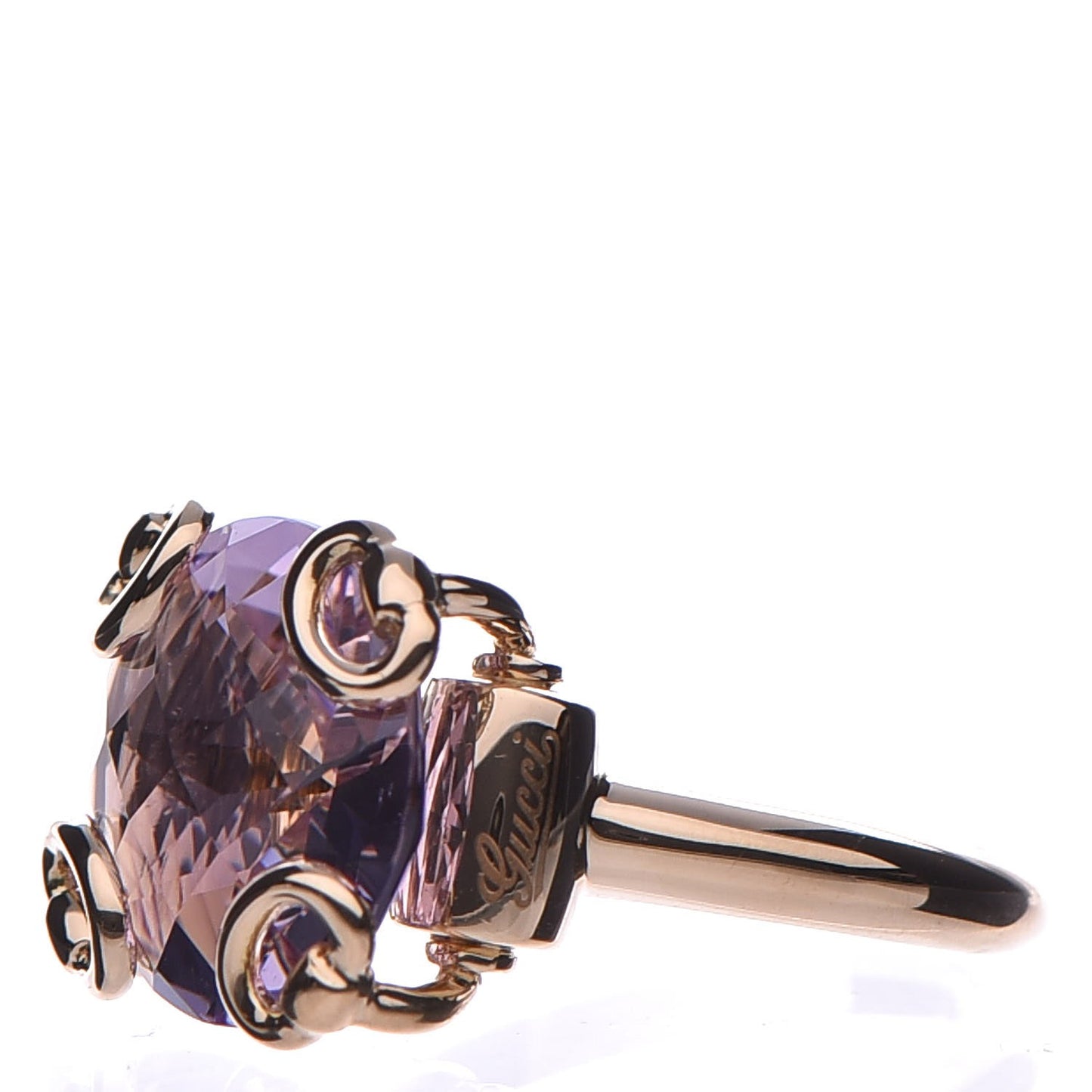 18K Yellow Gold Amethyst Horsebit Cocktail Ring 54 6.75