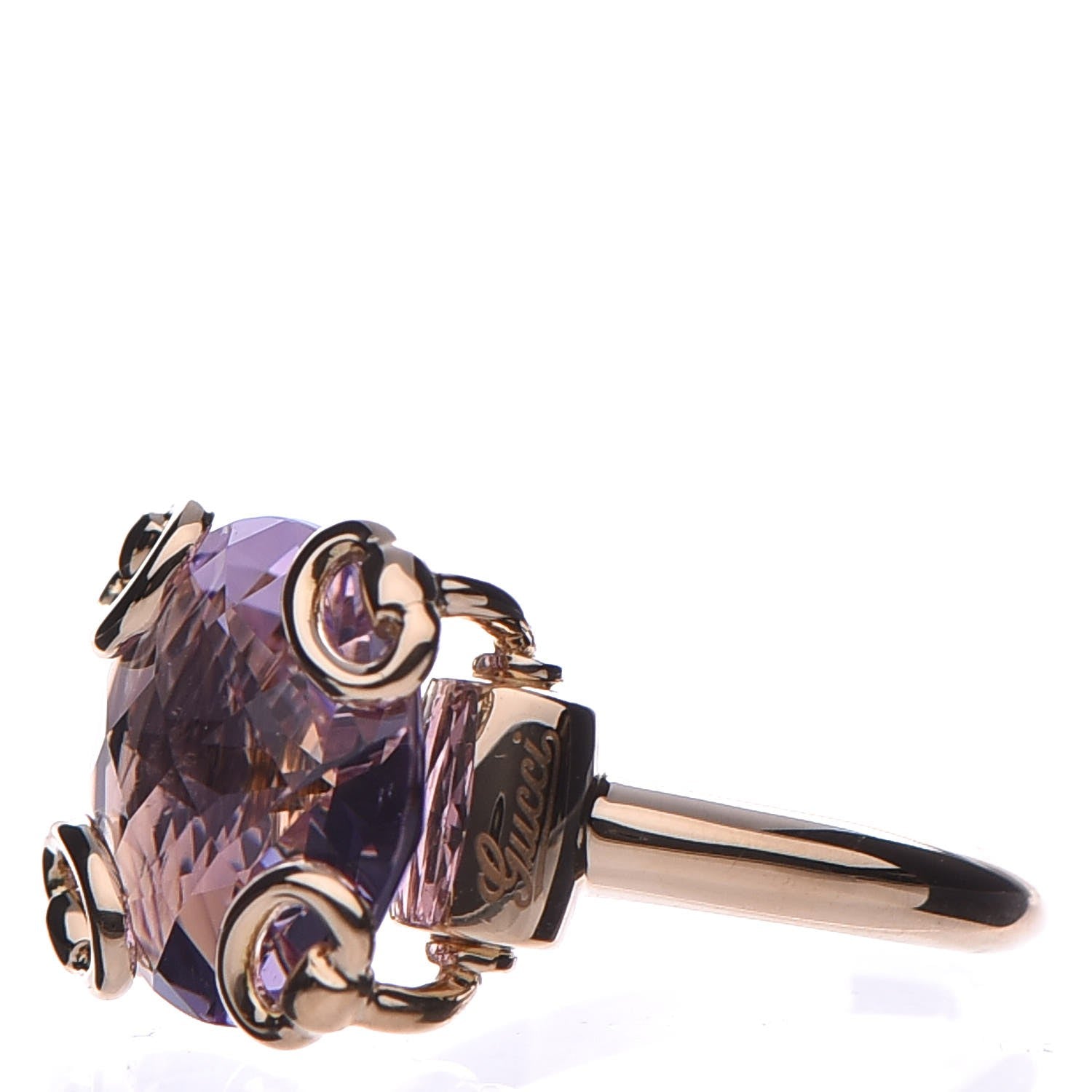 Gucci 18K Yellow Gold Amethyst Horsebit Cocktail Ring 54 6.75 3 of 7