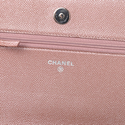 Chanel Metallic Caviar Chevron Quilted Vintage Mademoiselle Wallet On Chain WOC Pink 6 of 12