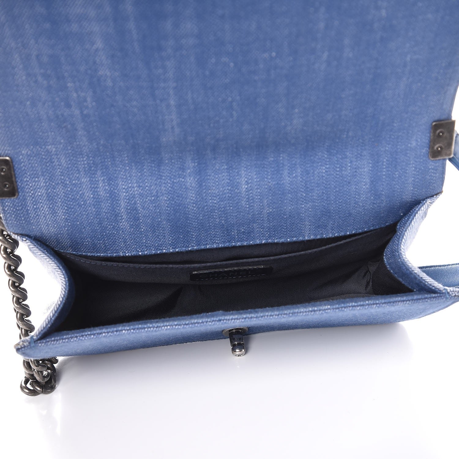 Chanel Denim Chevron Quilted Medium Boy Flap Blue 5 of 8