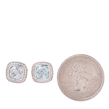 David Yurman Sterling Silver Diamond Blue Topaz 7mm Petite Albion Earrings 2 of 5