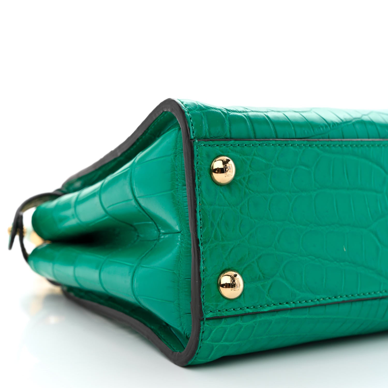 Fendi Shiny Crocodile Nappa Mini Plexi Handle Peekaboo Iconic Satchel Emerald 11 of 12