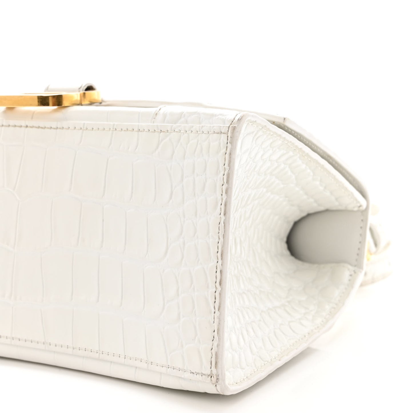 Shiny Calfskin Crocodile Embossed Small Hourglass Top Handle Bag White
