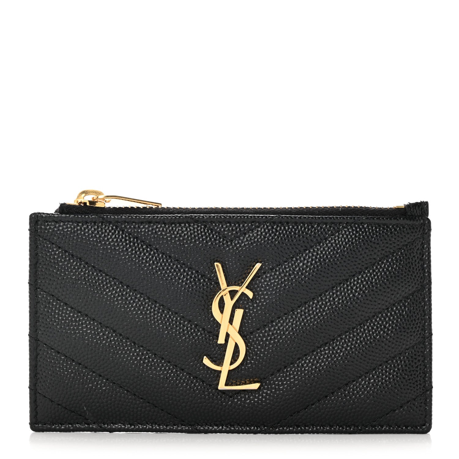Saint Laurent Monogram Grain de Poudre 5 Fragments Zip Pouch Card Holder Black 1 of 8