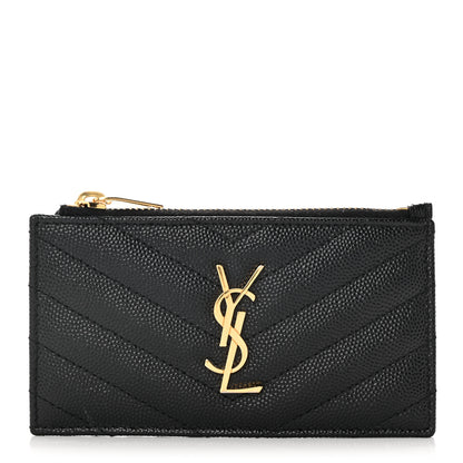 Saint Laurent Monogram Grain de Poudre 5 Fragments Zip Pouch Card Holder Black 1 of 8