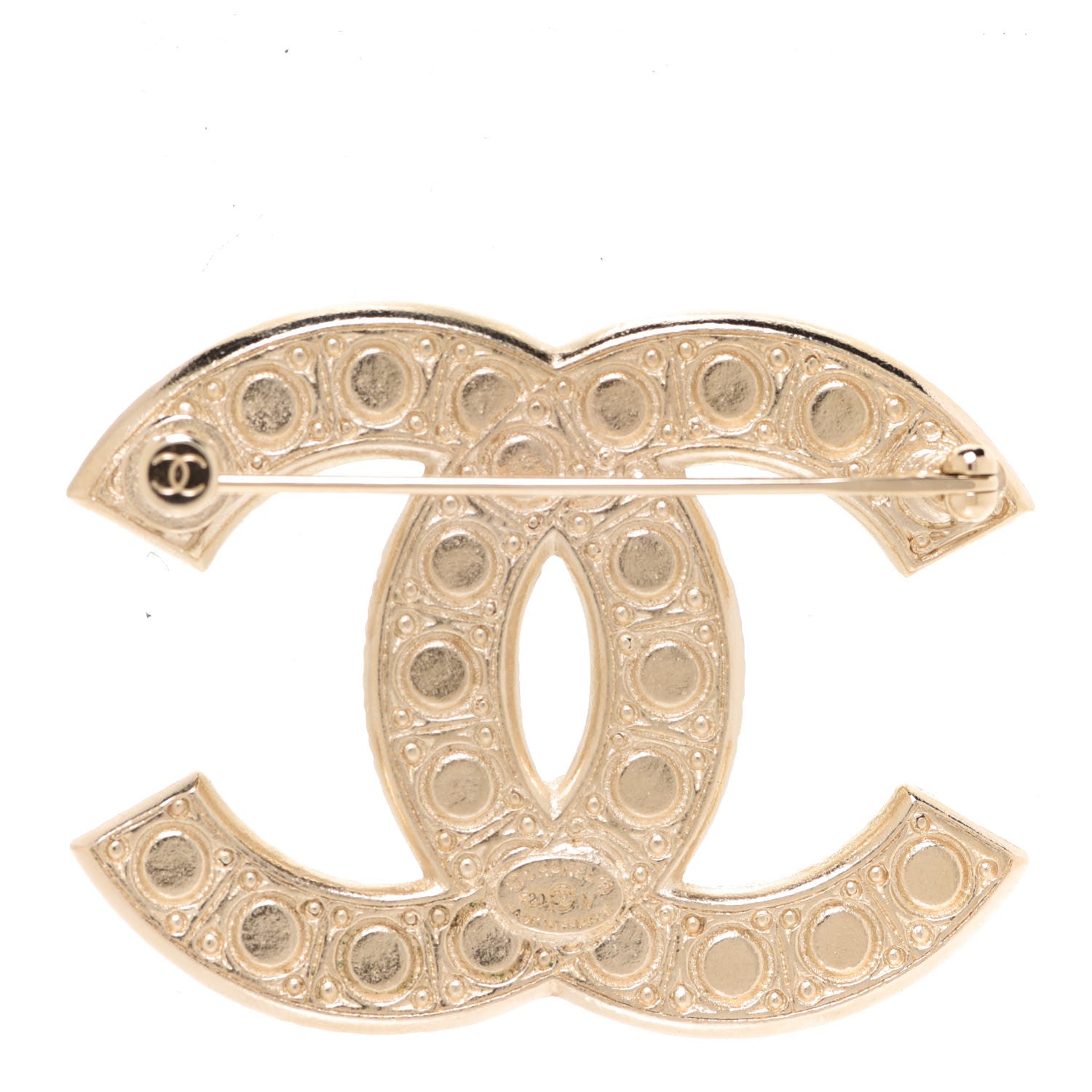 Chanel Metal Crystal Graduated Pearl CC Brooch Gold 3 of 5