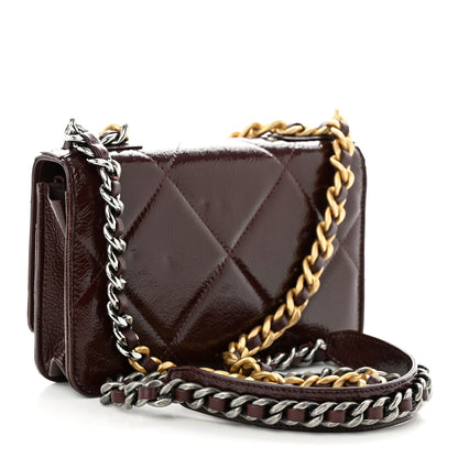 Chanel Shiny Crumpled Calfskin Quilted Chanel 19 Wallet On Chain WOC Burgundy 3 of 12