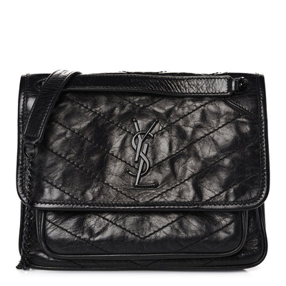 Saint Laurent Crinkled Calfskin Matelasse Monogram Baby Niki Chain Satchel Black 1 of 13