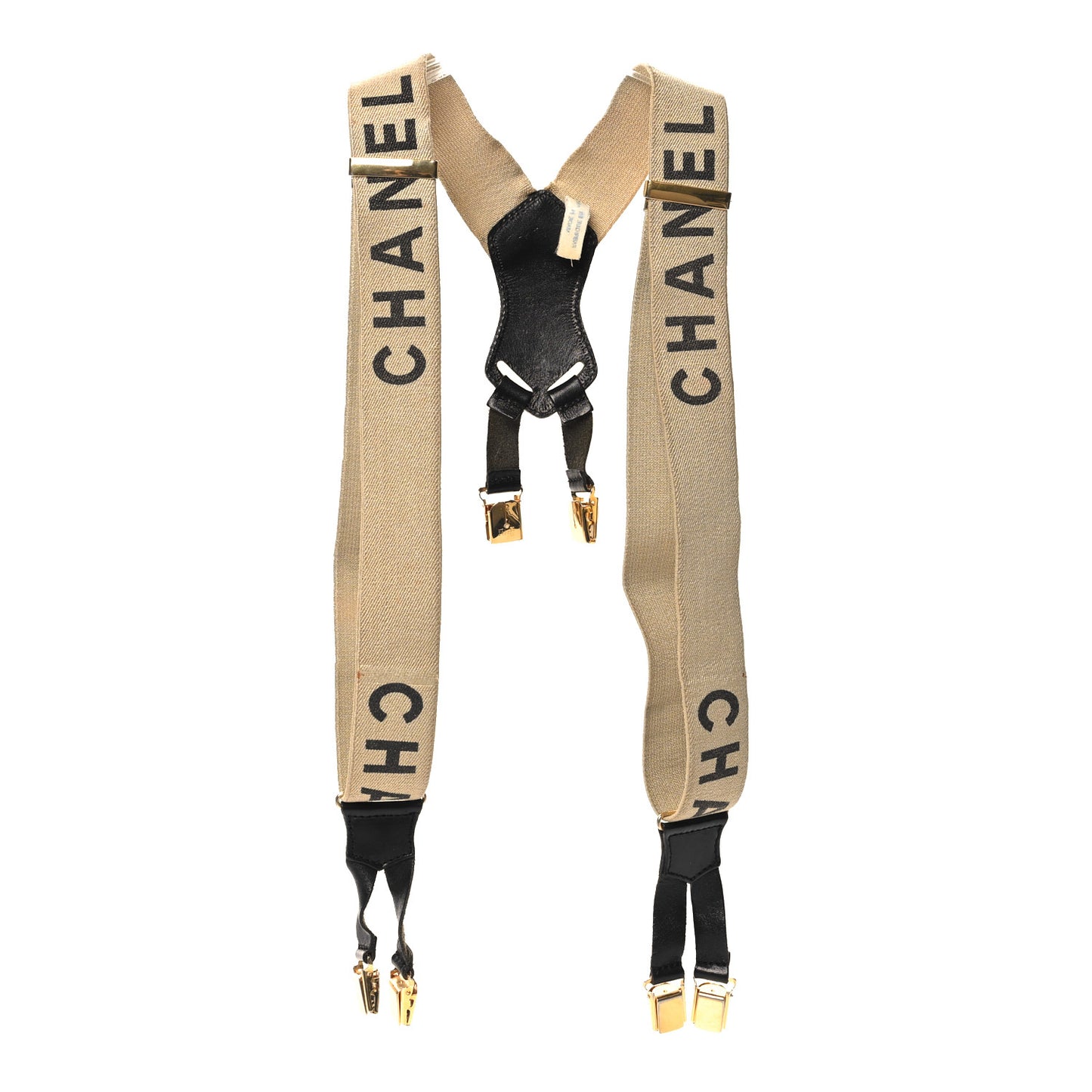 Elastic Logo Suspenders Beige Black