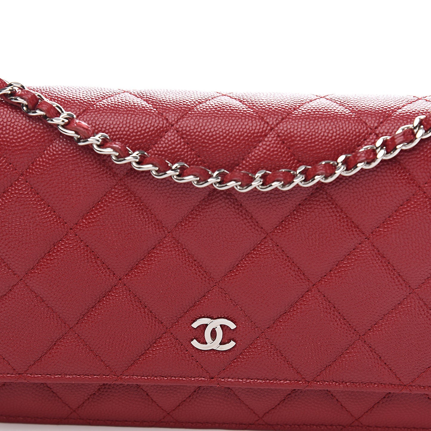 Caviar Quilted Wallet on Chain WOC Red