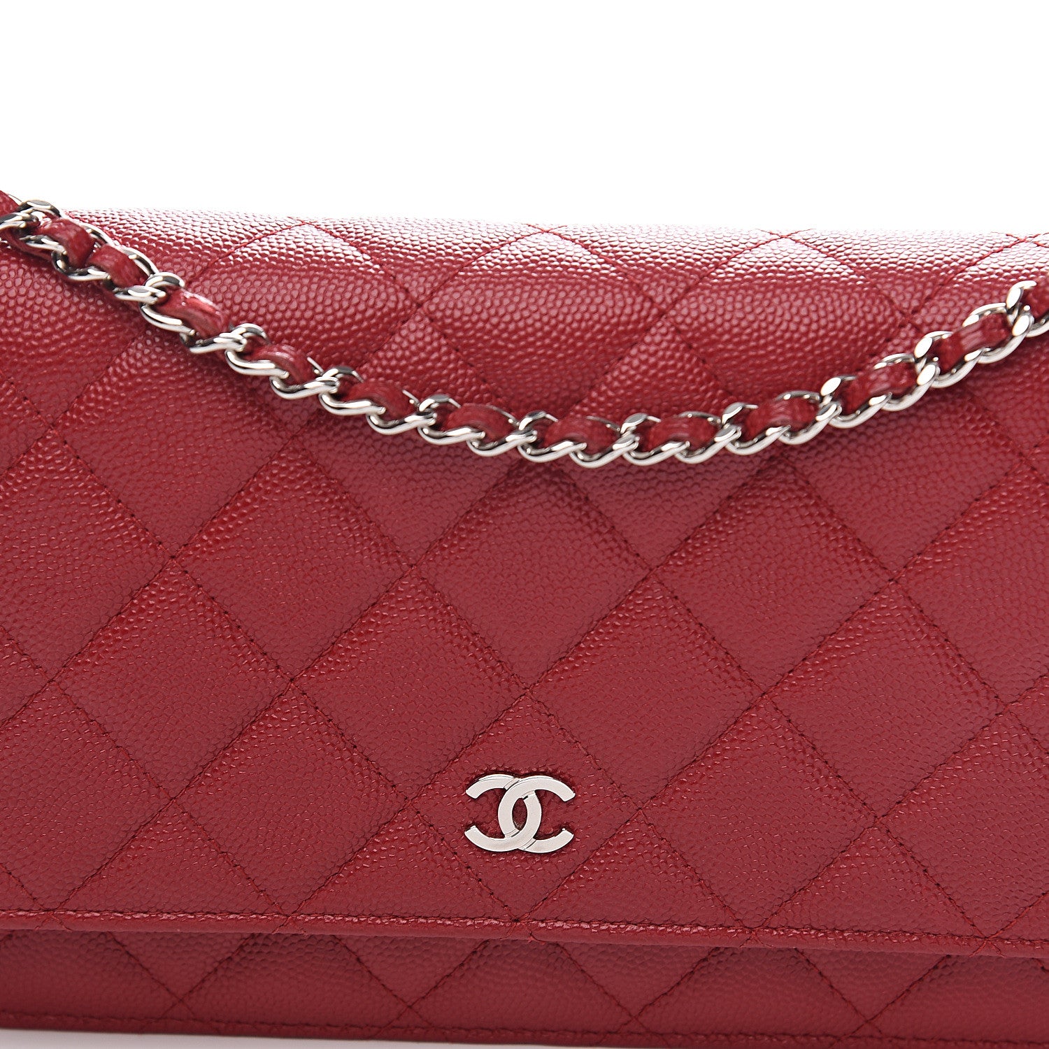 Chanel Caviar Quilted Wallet on Chain WOC Red 10 of 11