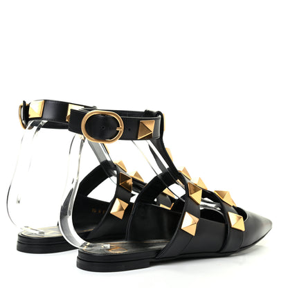 Valentino Garavani Calfskin Roman Stud Ankle Strap Flat Mules 38.5 Black 4 of 7