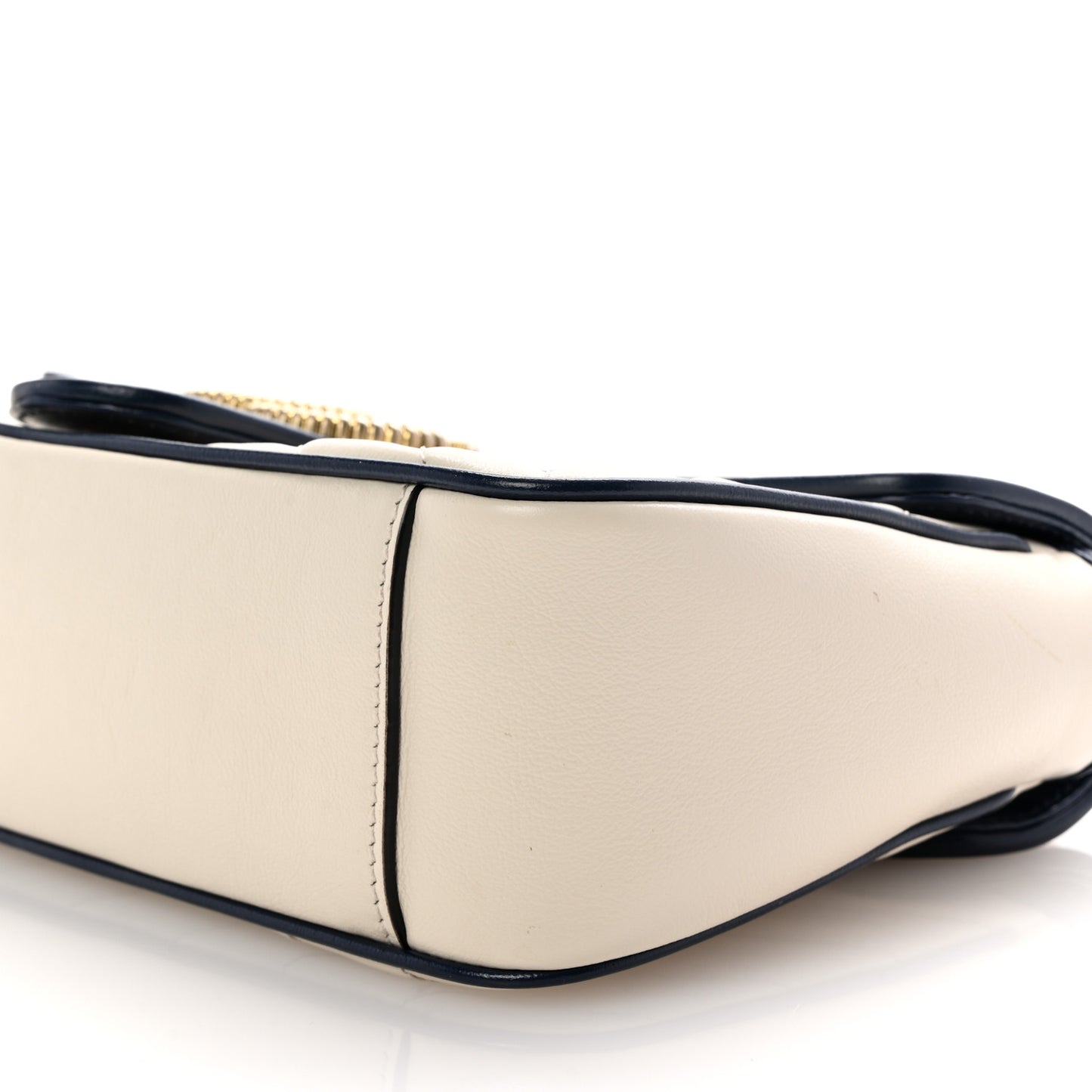 Vintage Effect Calfskin Matelasse Diagonal Small Torchon GG Marmont Shoulder Bag Mystic White Blue Agata