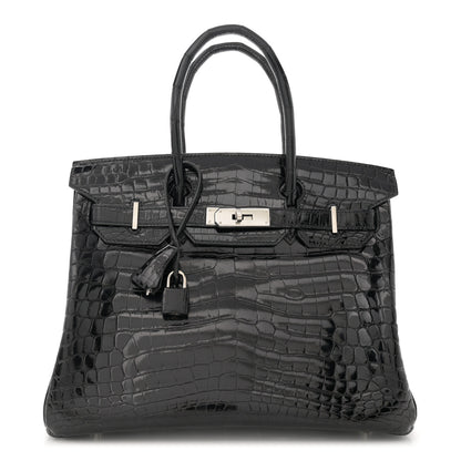 Hermes Shiny Niloticus Crocodile Birkin 30 Black 1 of 12
