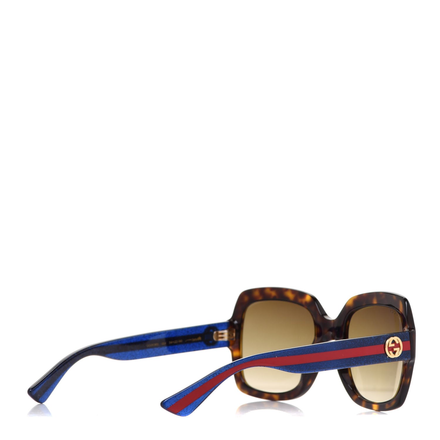 Gucci Acetate Square Frame Web Glitter Sunglasses GG0036S Brown Blue 4 of 7