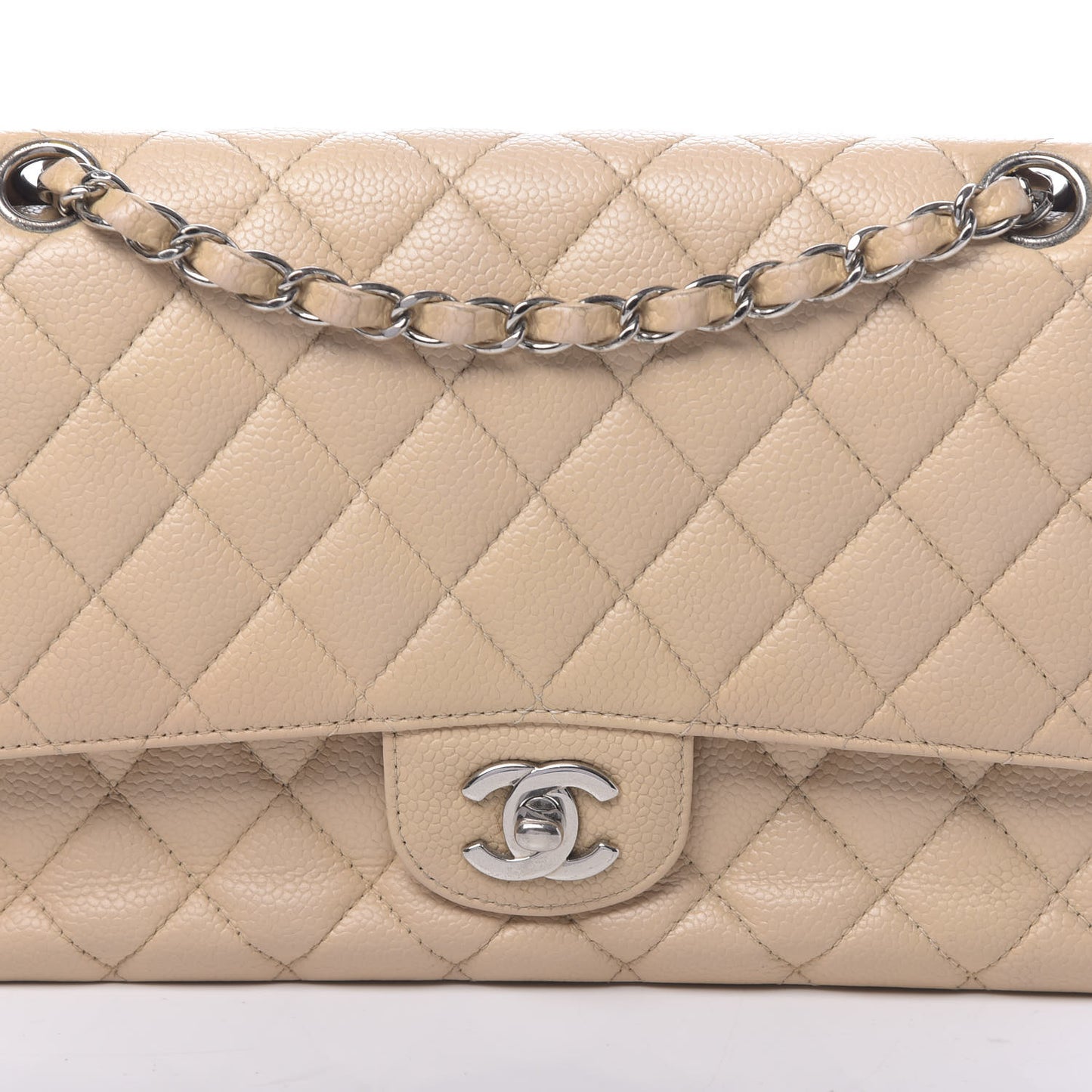 Caviar Quilted Medium Double Flap Beige Clair