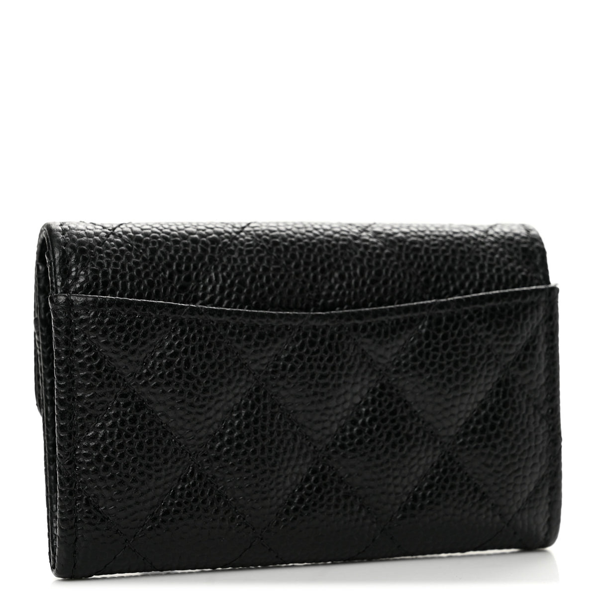 Caviar Quilted Flap Card Holder Wallet Black