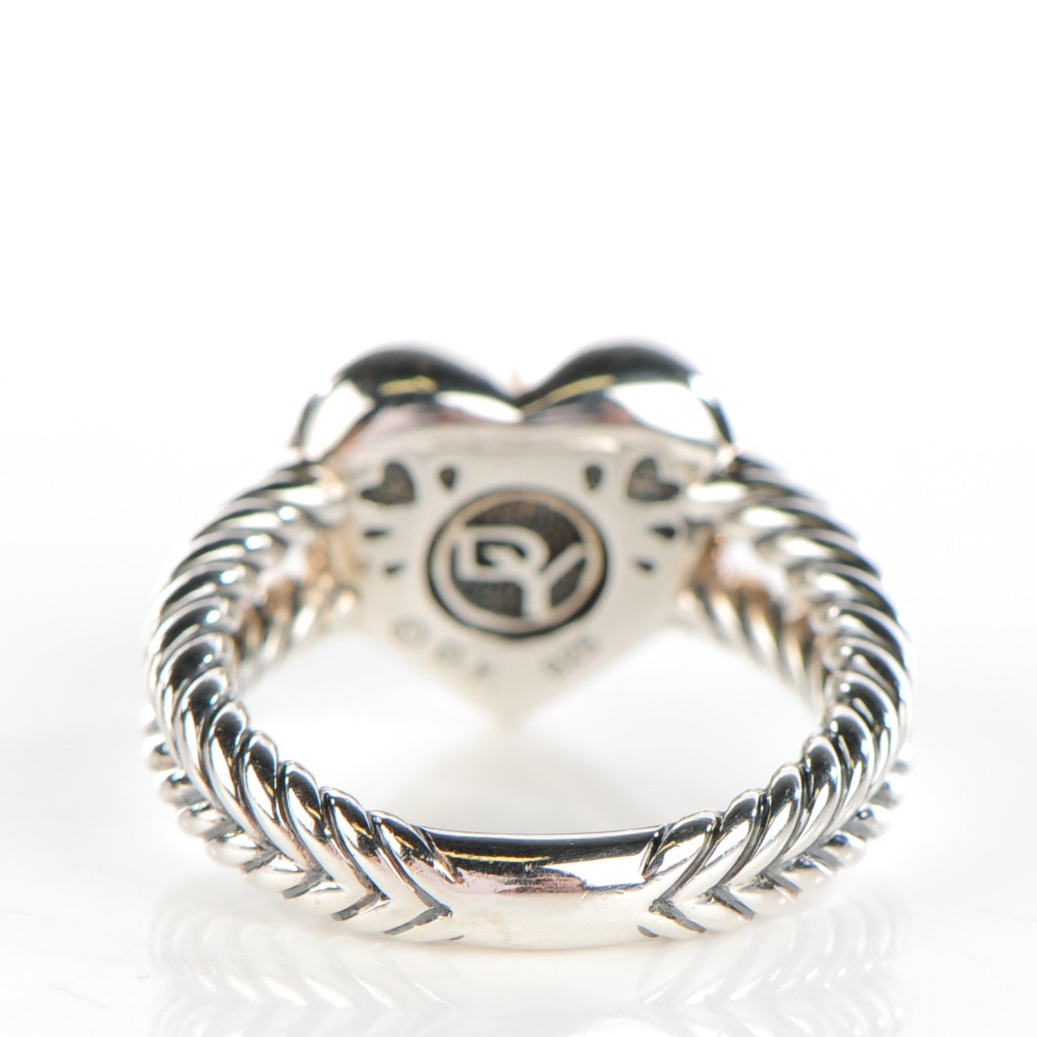David Yurman Sterling Silver Pave Diamond 13mm Heart Cable Ring 49 5 3 of 5