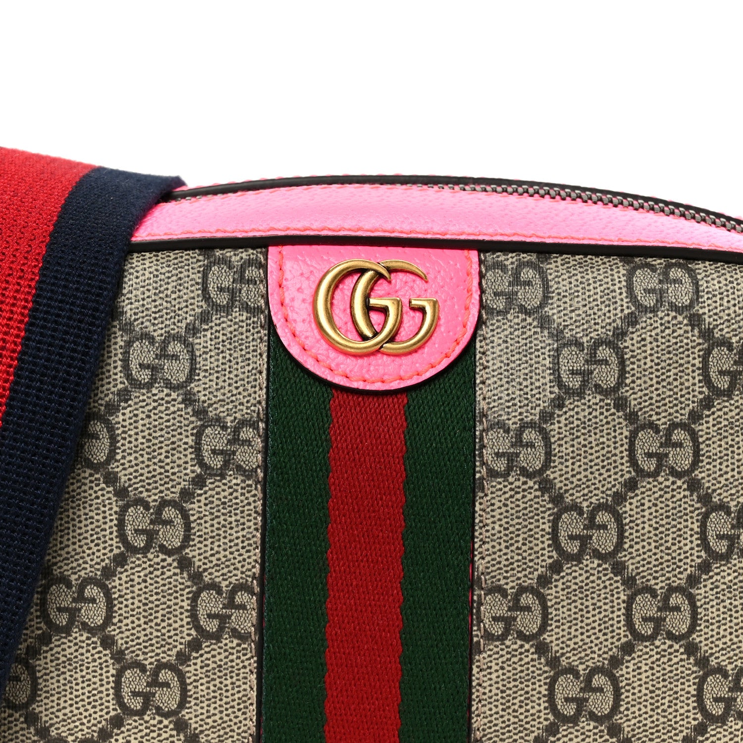 Gucci GG Supreme Monogram Textured Dollar Calfskin Web Ophidia Small Crossbody Bag Beige Ebony Fuchsia 8 of 10