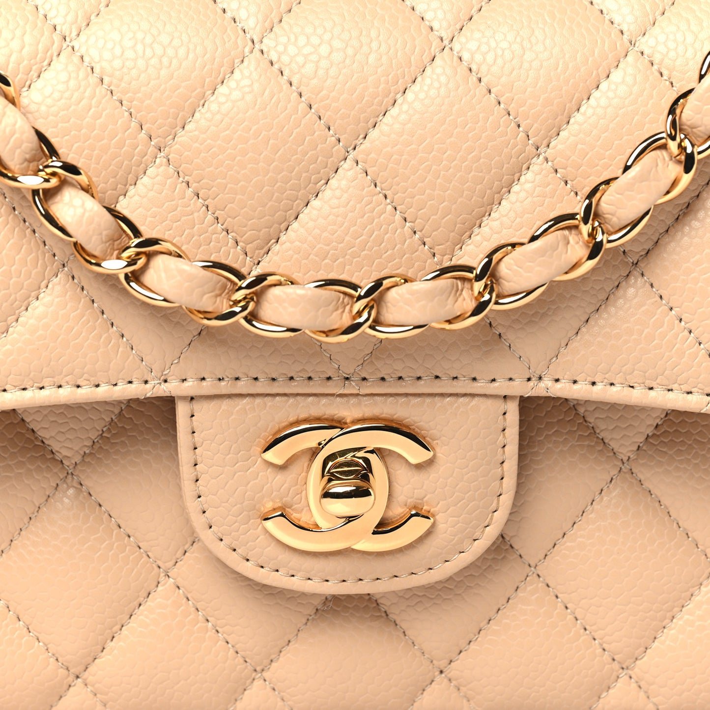 Caviar Quilted Small Double Flap Beige