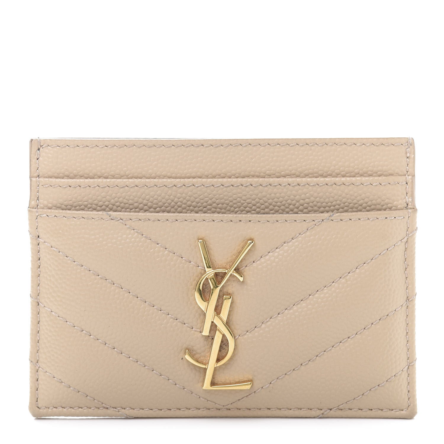 Saint Laurent Grain De Poudre Matelasse Chevron Monogram Credit Card Case Nude Powder 1 of 10