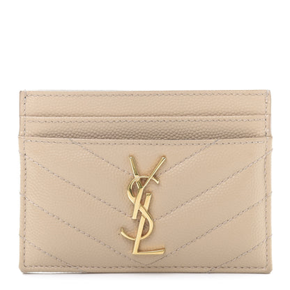 Saint Laurent Grain De Poudre Matelasse Chevron Monogram Credit Card Case Nude Powder 1 of 10