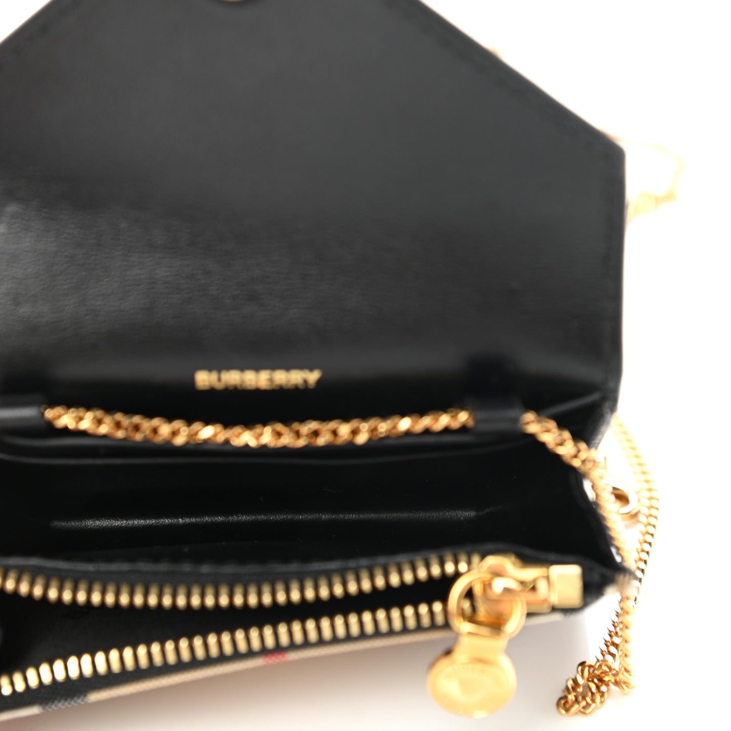 Grainy Calfskin Vintage Check Jade Card Case On Chain Black