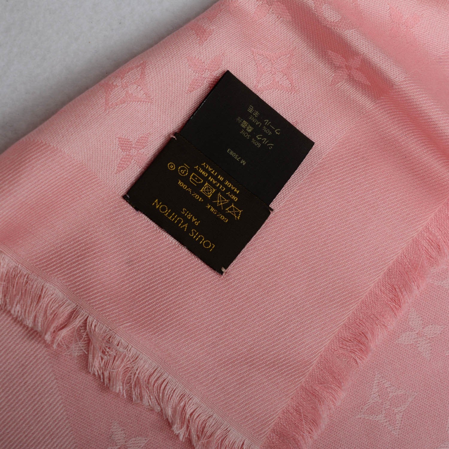 Louis Vuitton Silk Wool Monogram Denim Shawl Rose Petale 5 of 5