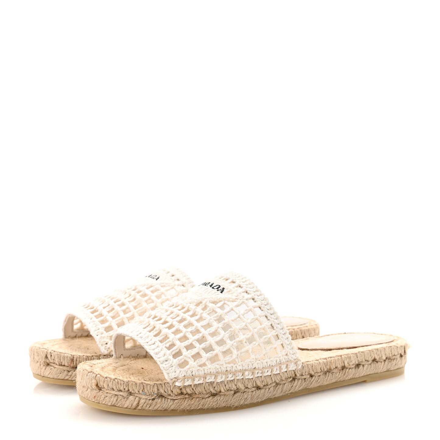 Raffia Triangle Logo Crochet 20mm Espadrille Sandals 39 White Black
