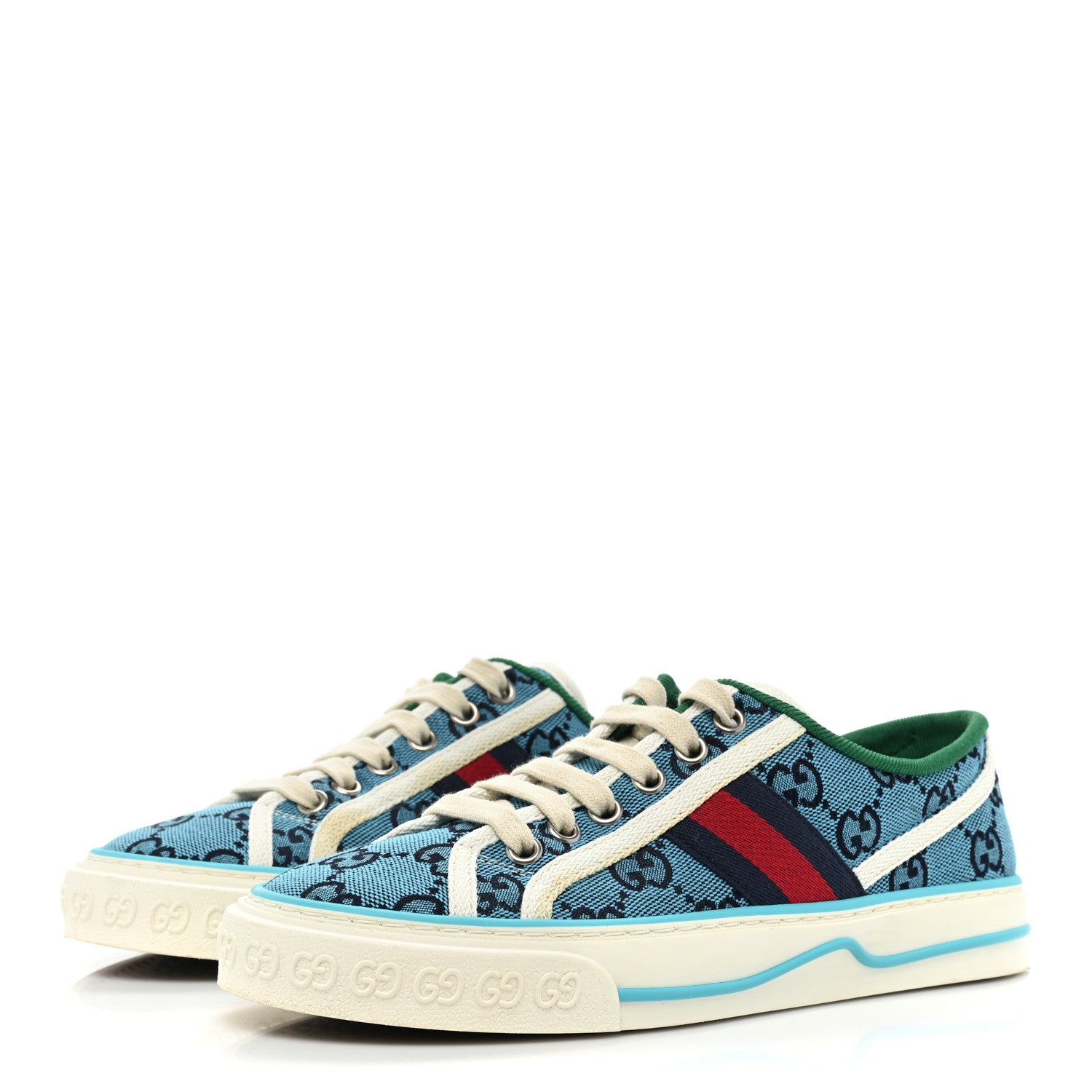 Gucci GG Monogram Multicolor Web Womens 1977 Tennis Sneakers 35 Light Blue Mystic White 3 of 13