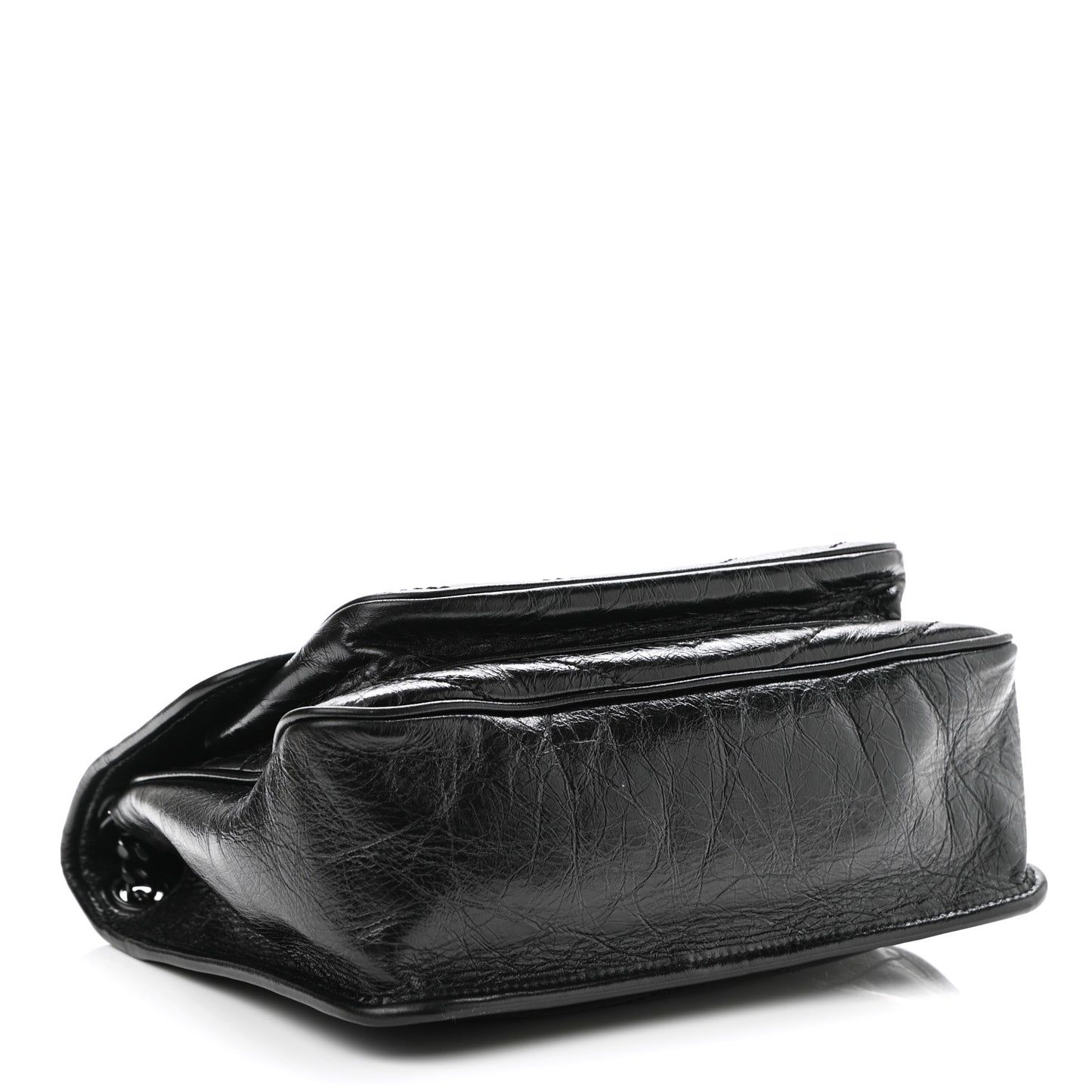 Crinkled Calfskin Matelasse Monogram Medium Niki Chain Satchel Black