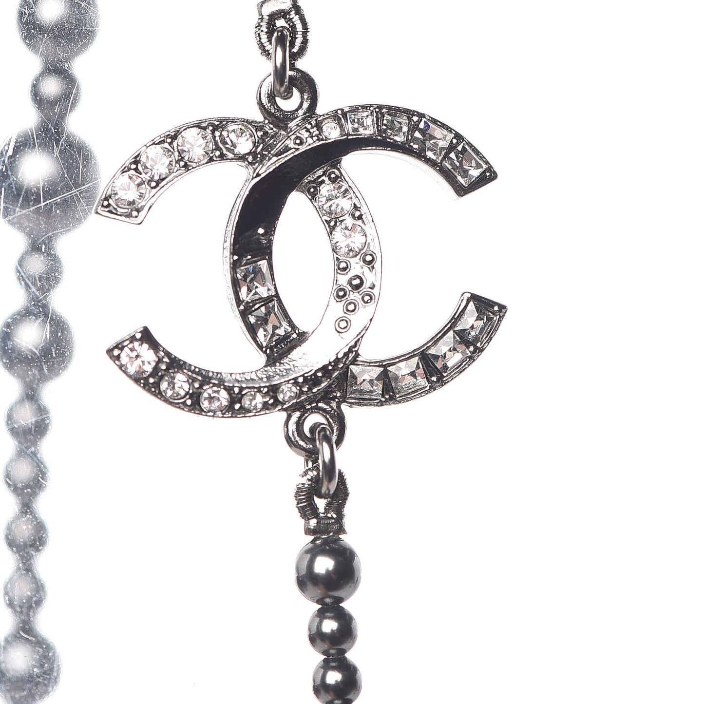 Pearl Crystal Baguette CC Long Necklace Pearly Grey