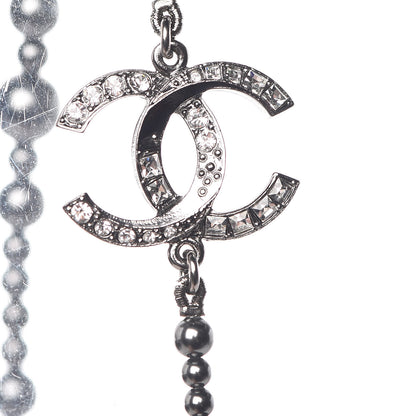Chanel Pearl Crystal Baguette CC Long Necklace Pearly Grey 5 of 6