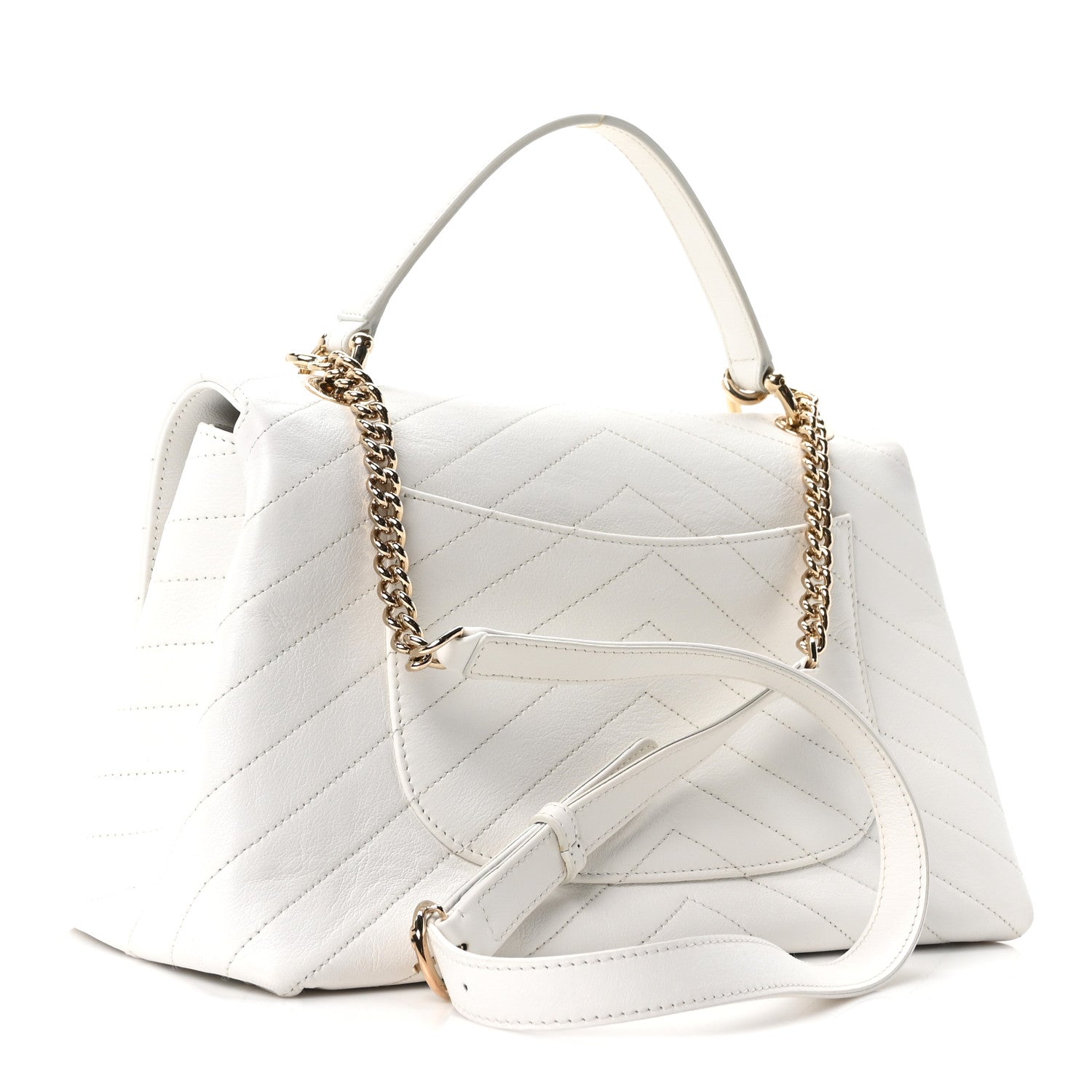 Chanel Grained Calfskin Stitched Medium Chevron Chic Top Handle Flap White 3 of 10