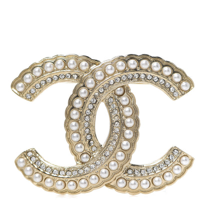 Chanel Pearl Crystal Queen of France CC Brooch Gold 1 of 3