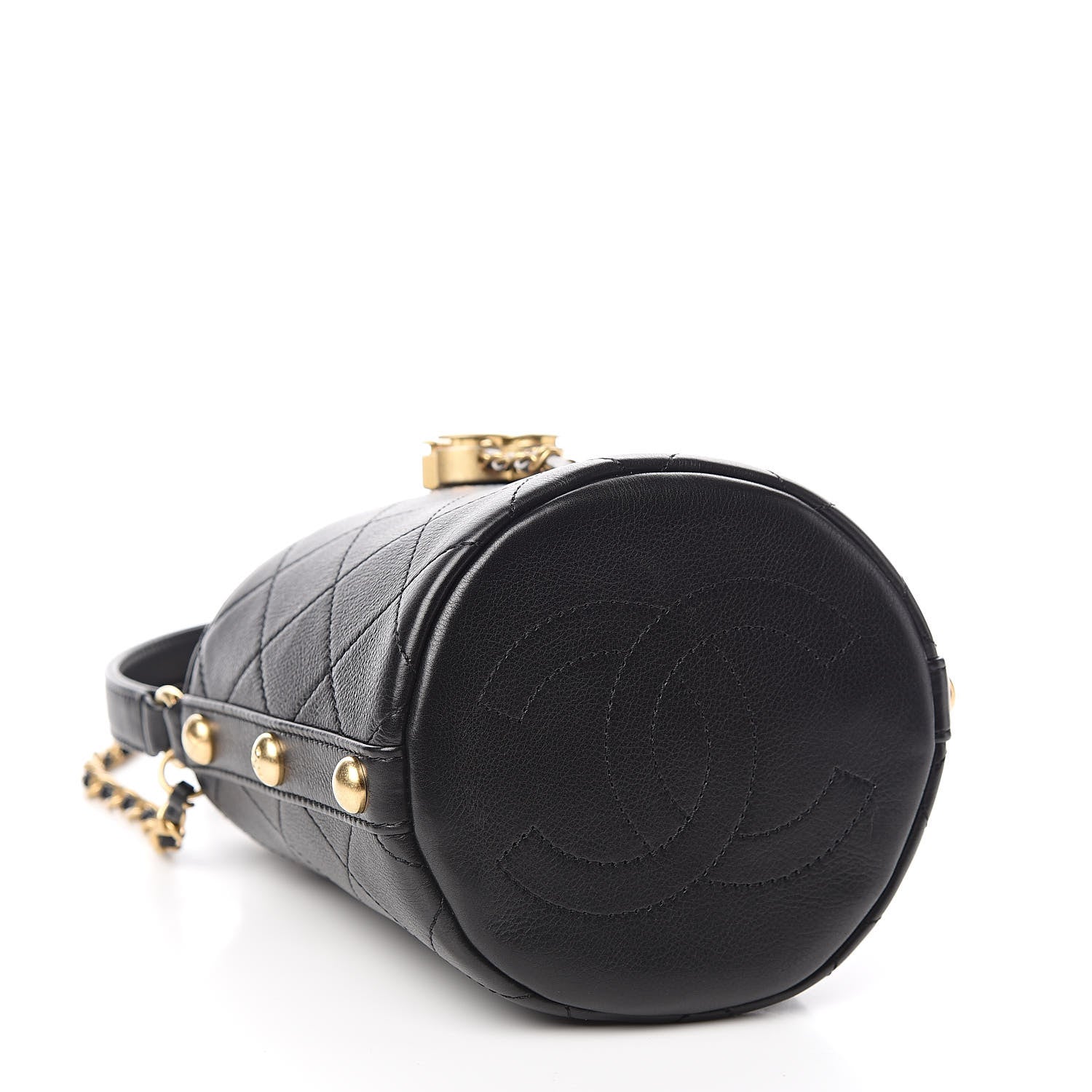 Chanel Calfskin Tweed Small CC Chain Bucket Drawstring Bag Black Multicolor 4 of 10