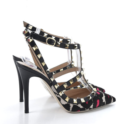 Valentino Garavani Calf Hair Leopard Print Rockstud Ankle Strap Pumps 35.5 Black Pink 4 of 9