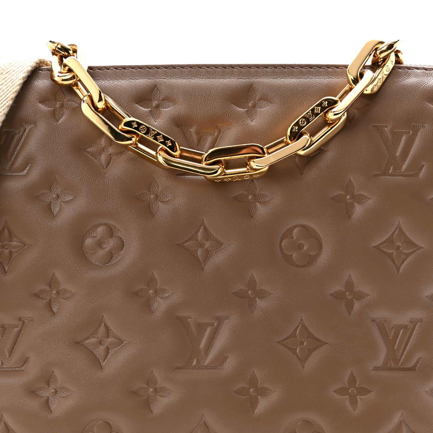 Lambskin Embossed Monogram Coussin PM Taupe