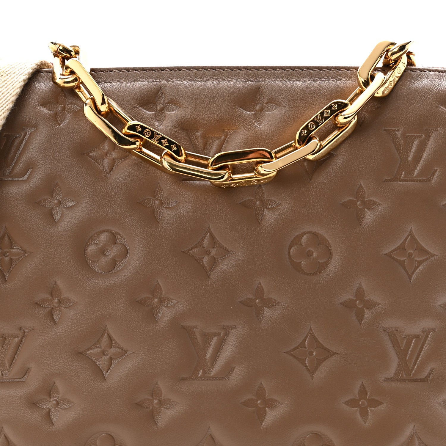 Louis Vuitton Lambskin Embossed Monogram Coussin PM Taupe 7 of 9